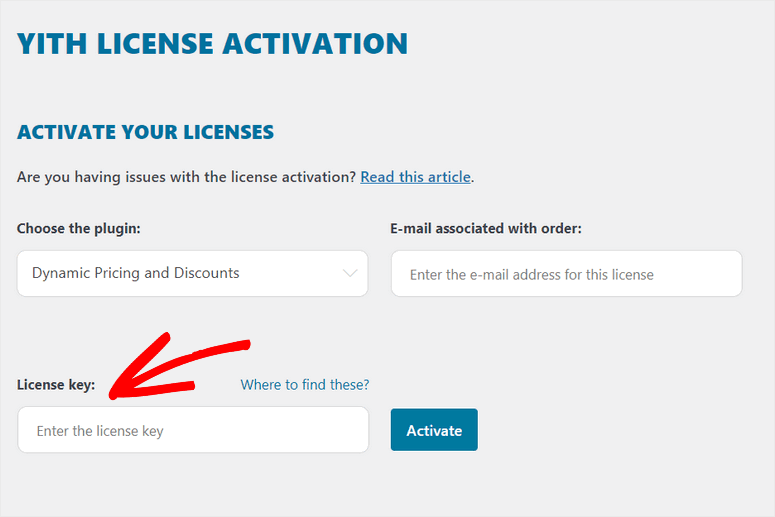 yith license activation