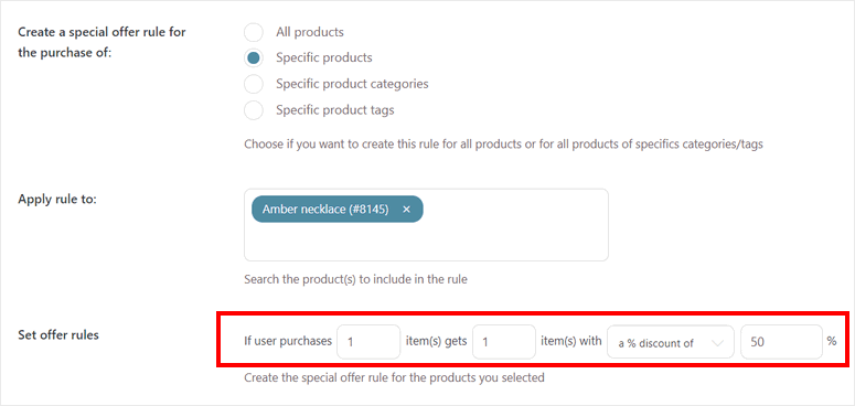50 off rule settings