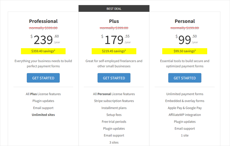 wp simple pay pricing