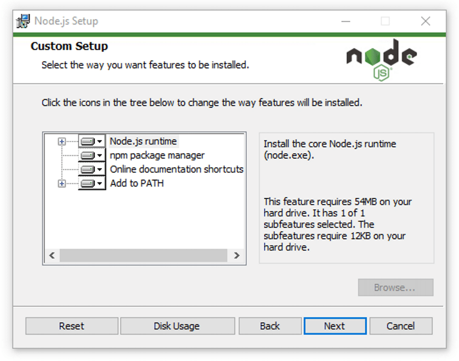 Node.jsインストーラーの使用