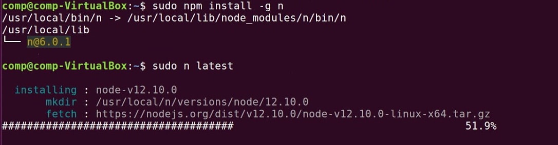 ubuntuでnpmバージョンを更新しています。