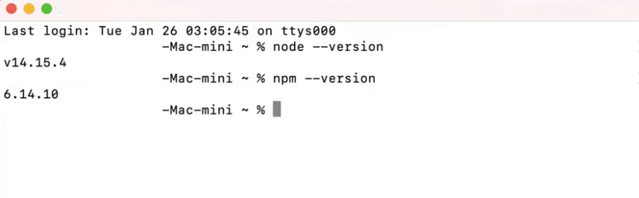 macOSでのNode.jsのインストールを確認しています。