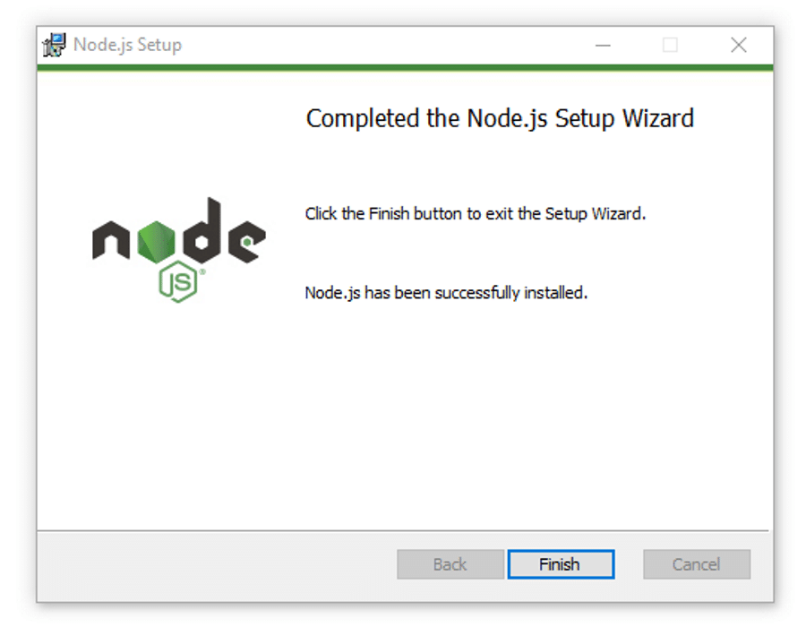 WindowsでのNode.jsのインストールを終了します。