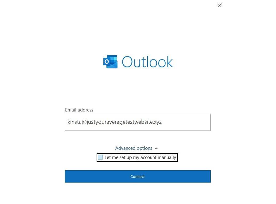 Outlookにメールアドレスを入力します。