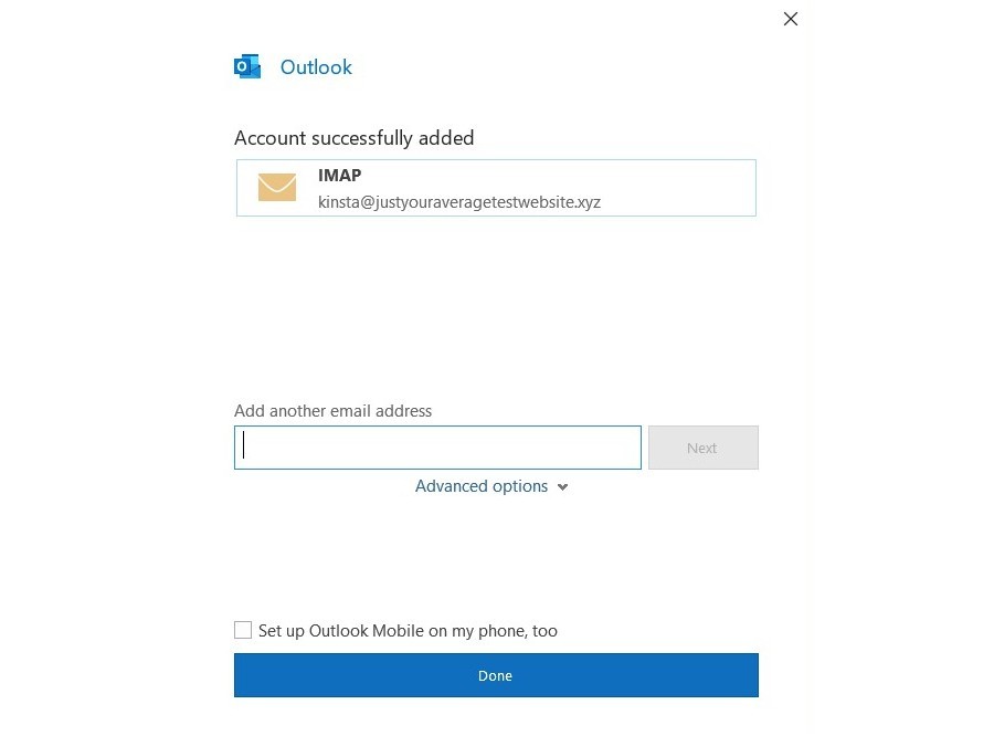 Outlookに成功メッセージを追加します。