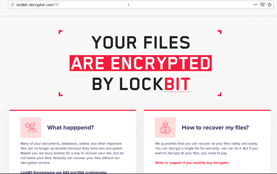 Halaman dukungan LockBit, menampilkan teks
