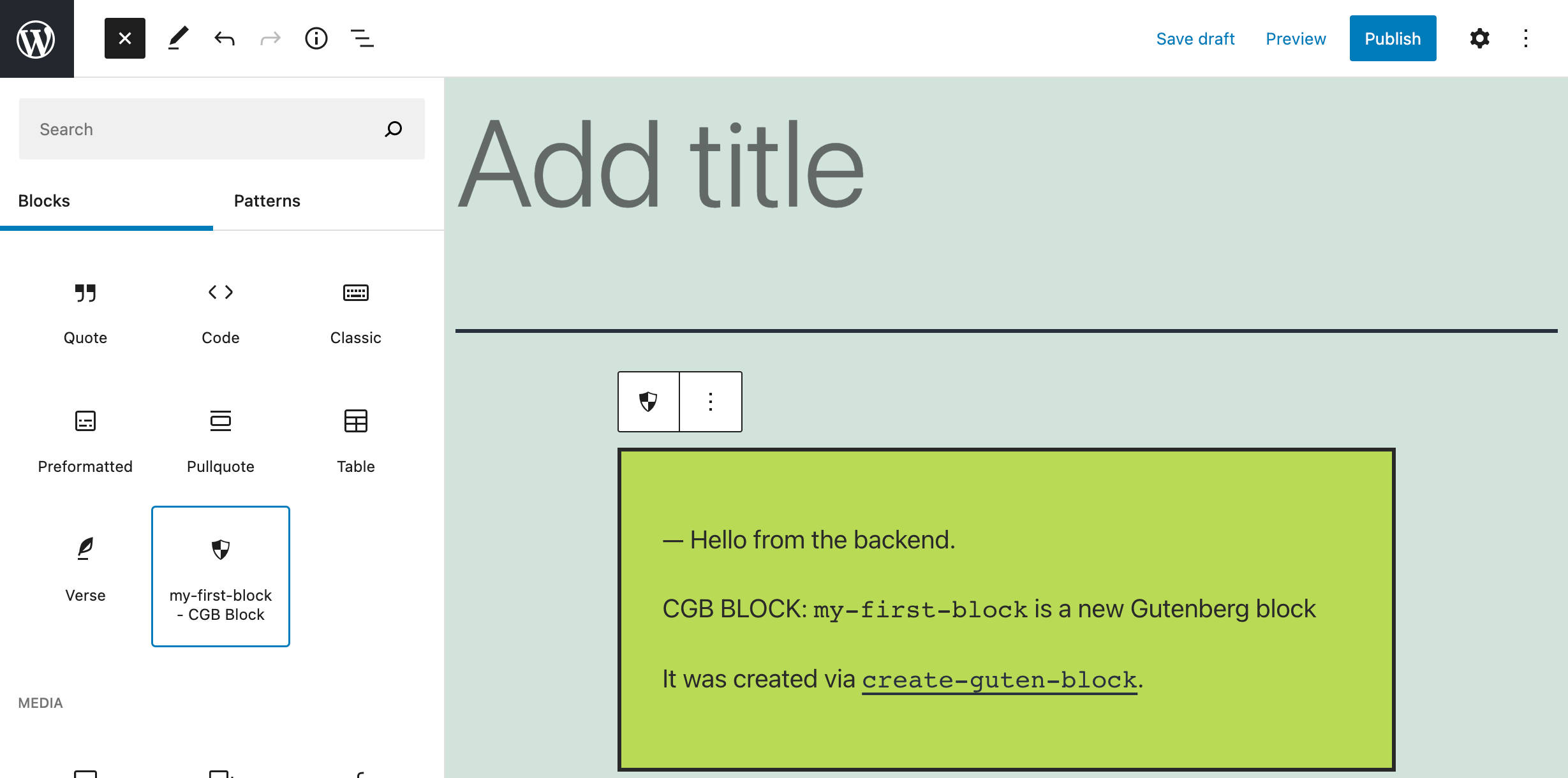تم إنشاء كتلة جديدة باستخدام block-guten-block.