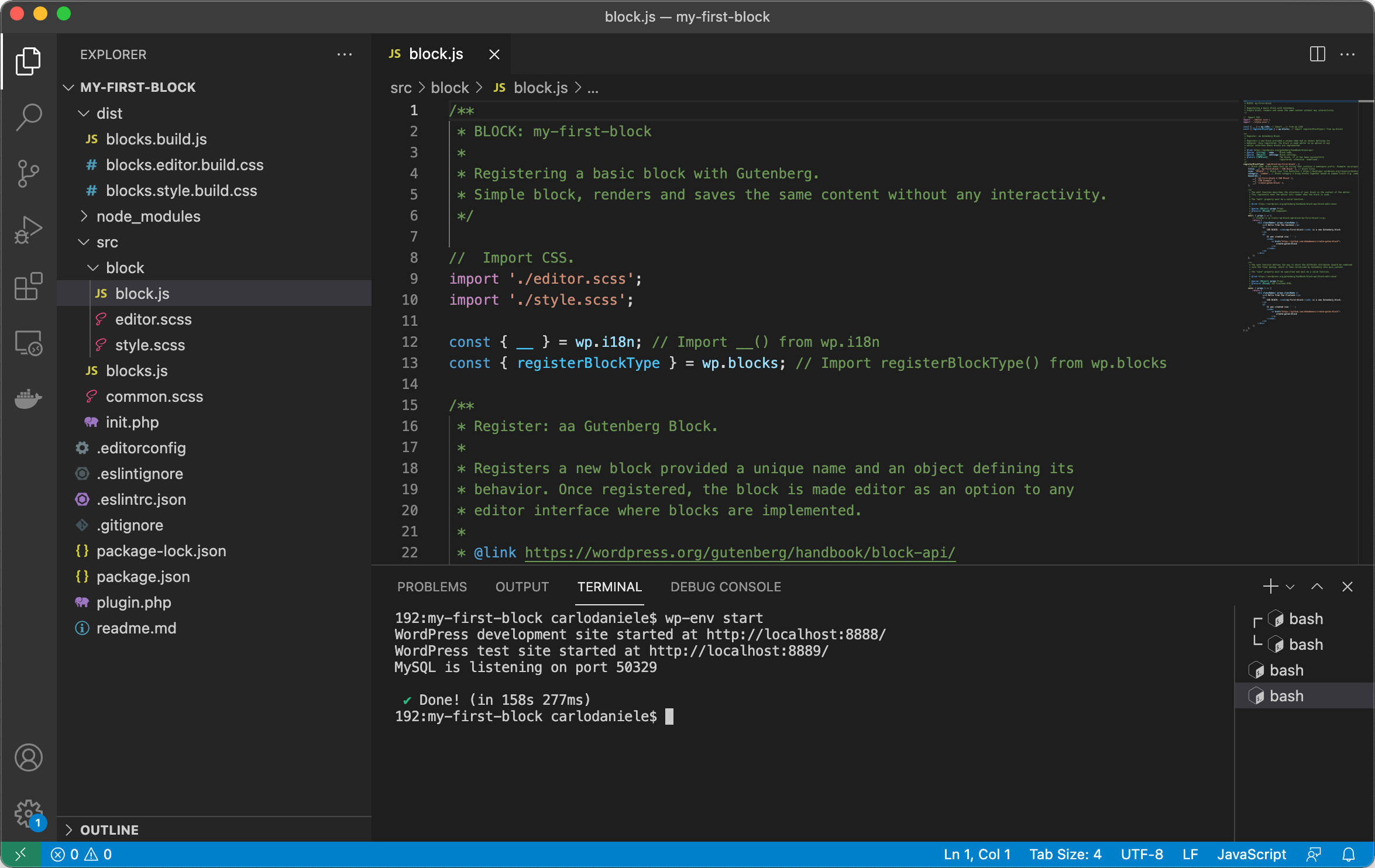 المكون الإضافي للكتلة في Visual Studio Code.