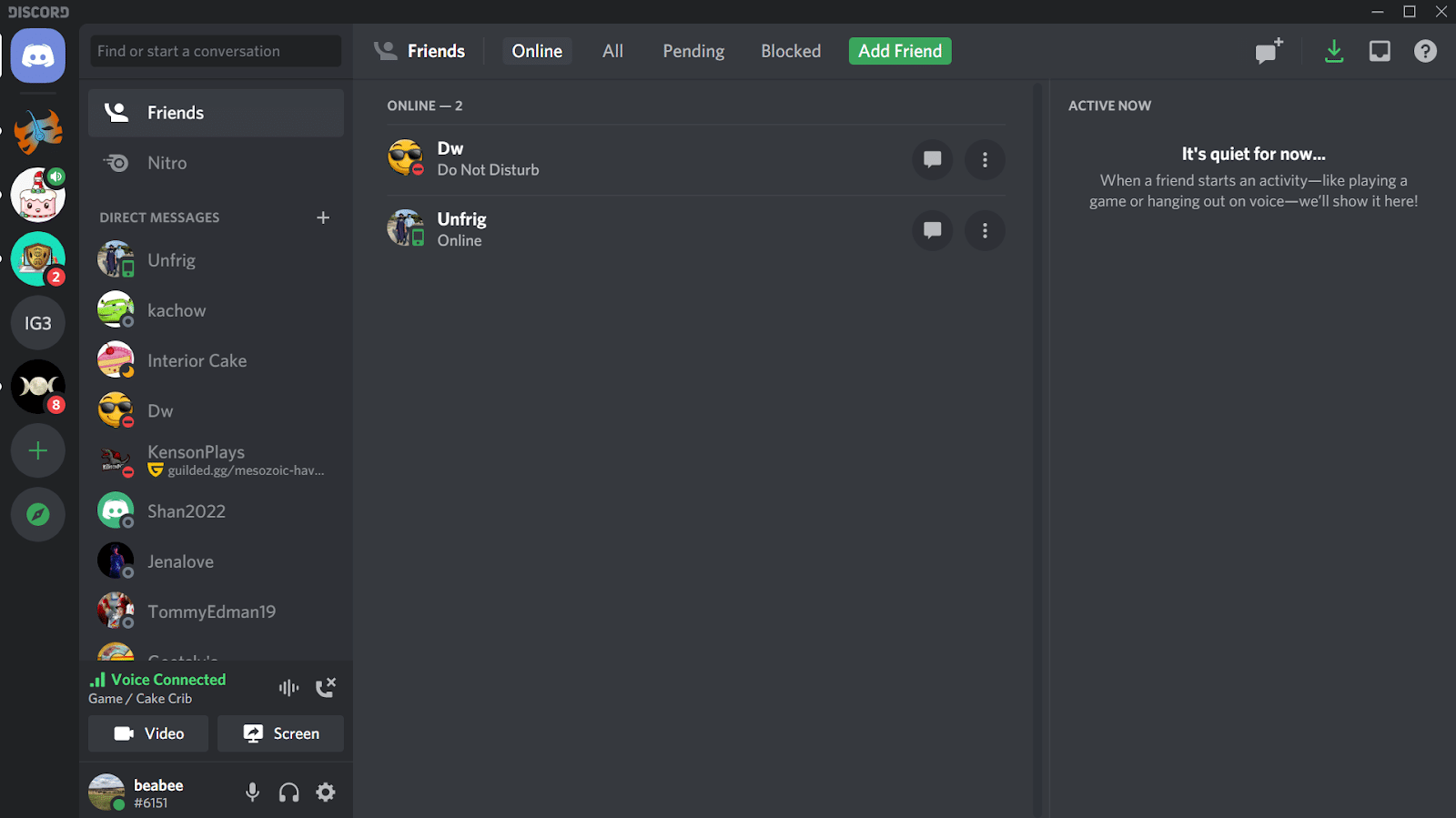 O captură de ecran a interfeței desktop Discord în modul întunecat, cu text alb pe un fundal gri închis.