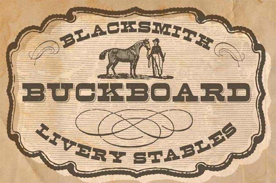 Buckboard, eine erstklassige westliche Schriftart.