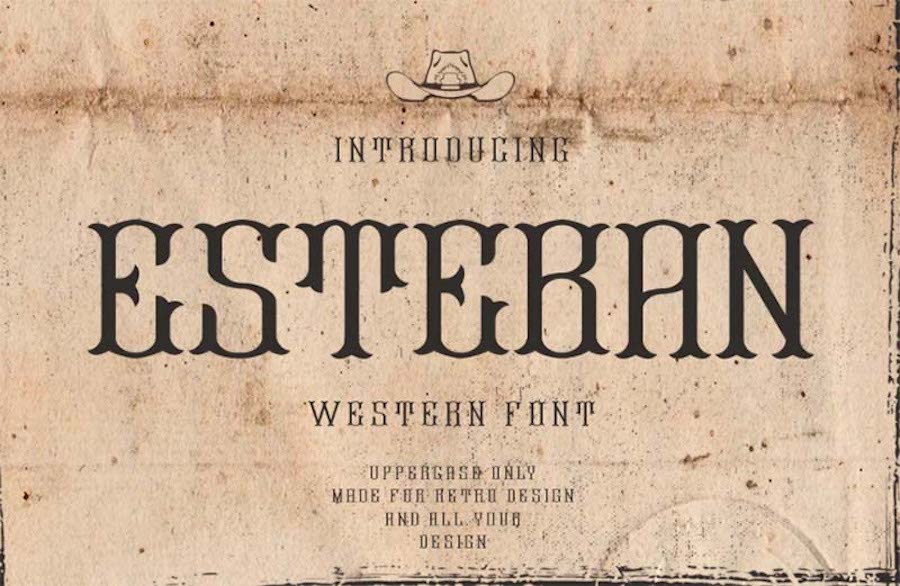 Esteban, eine westliche Schriftart nur in Großbuchstaben.