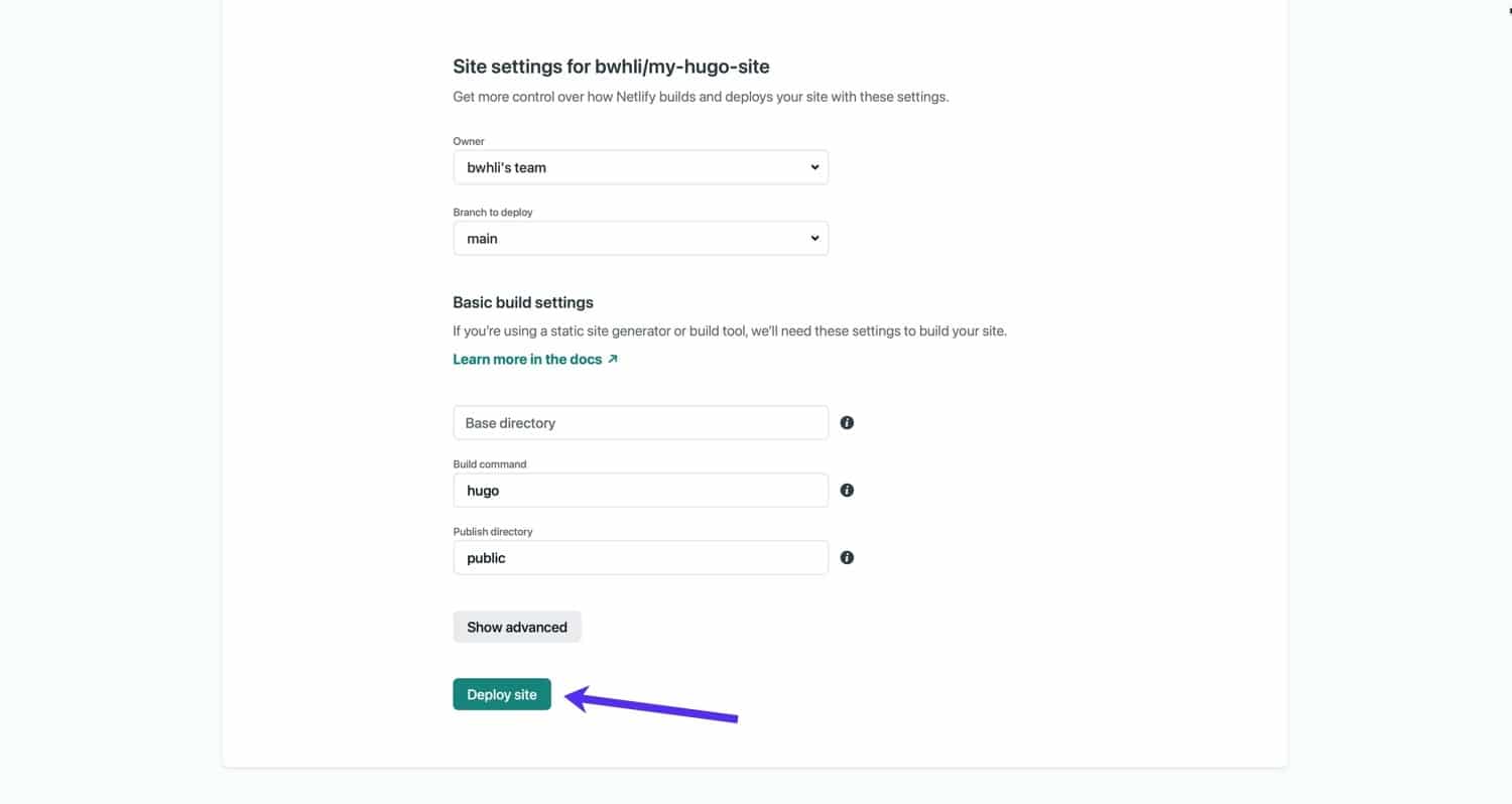 Stellen Sie die Hugo-Site auf Netlify bereit.