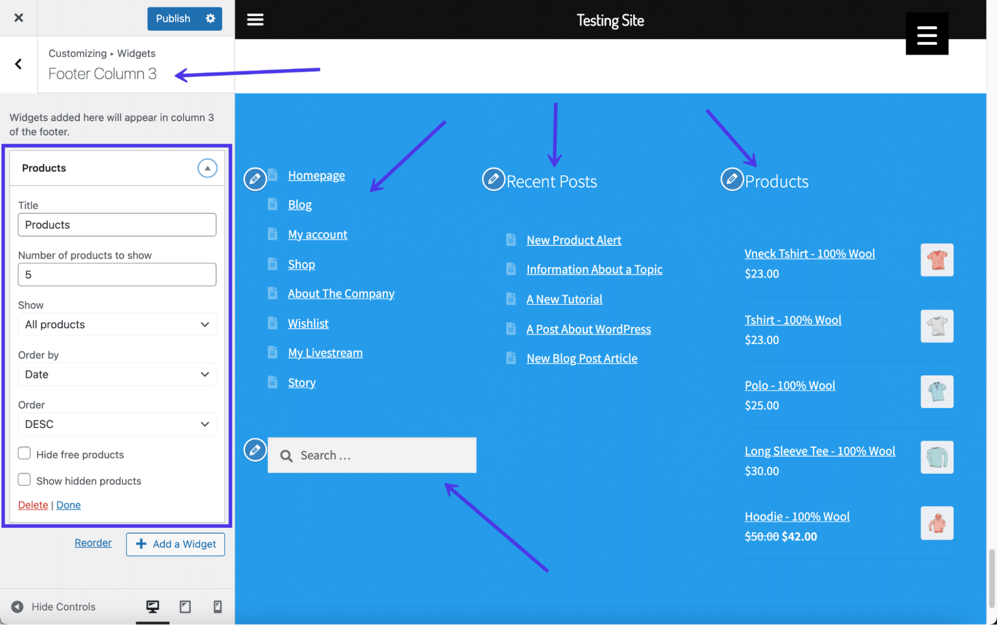 ส่วนท้ายของ WordPress ที่สมบูรณ์พร้อมวิดเจ็ตหลายอัน
