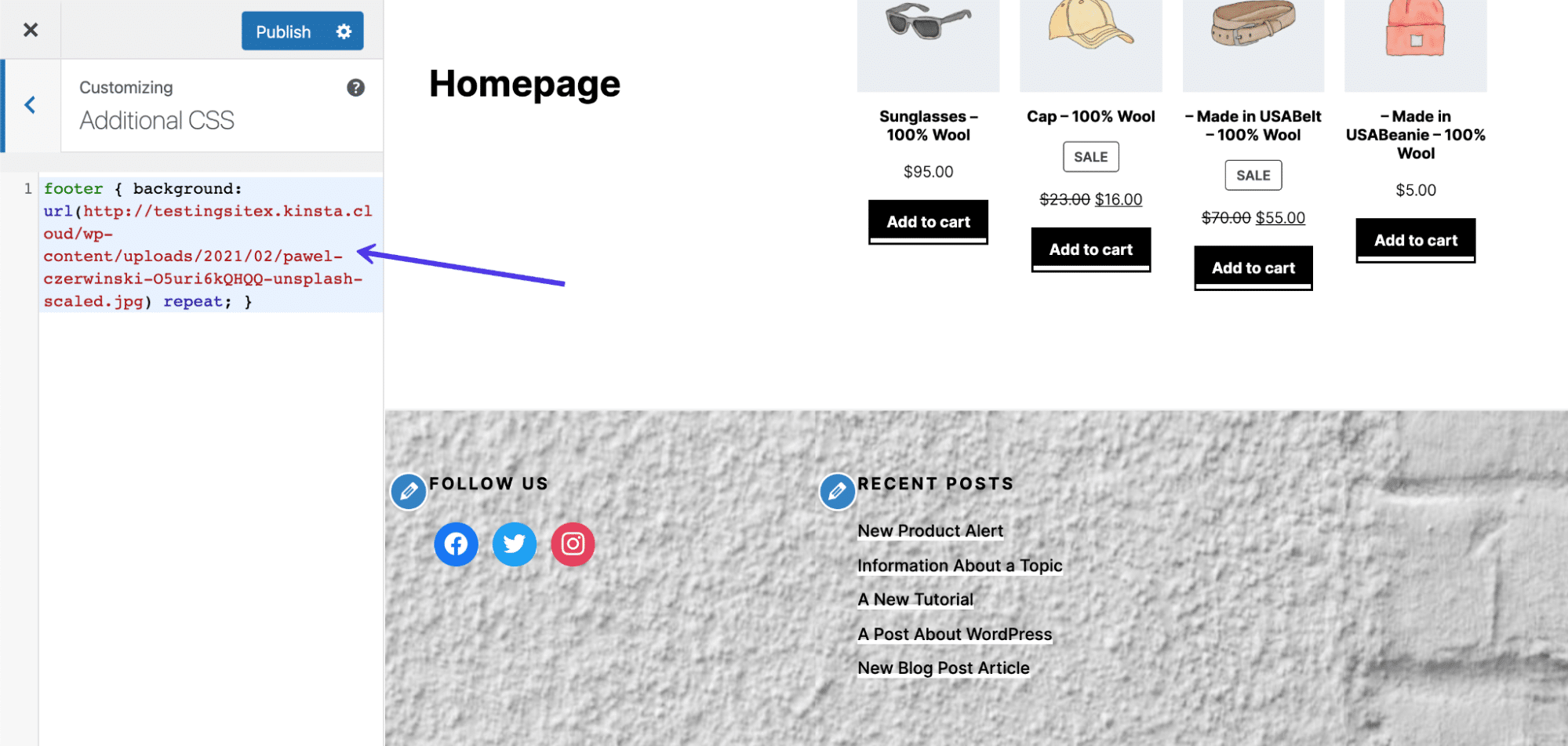 วางโค้ด CSS ของคุณเองลงในช่อง