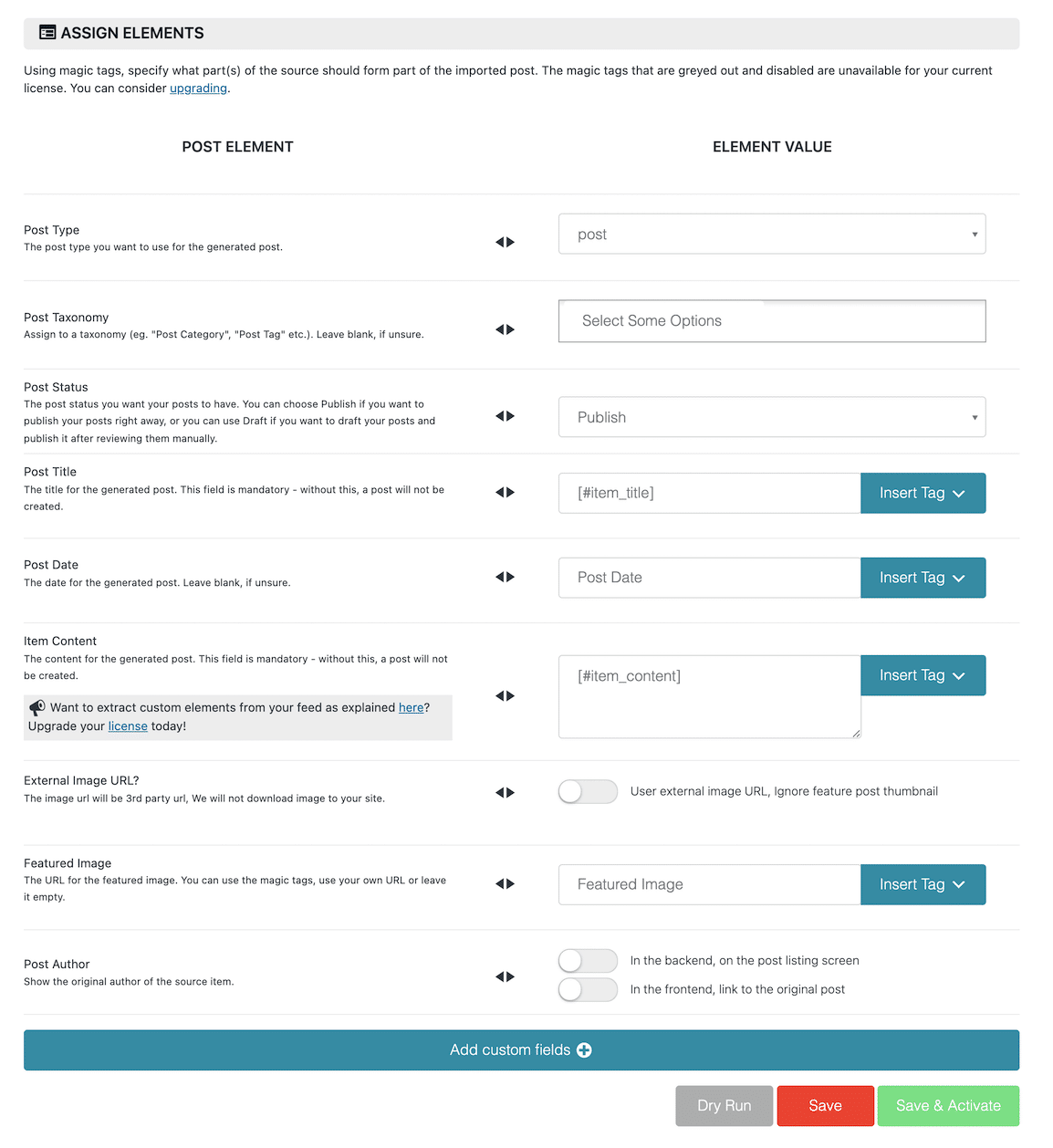 Weisen Sie weitere Elemente in Feedzy zu