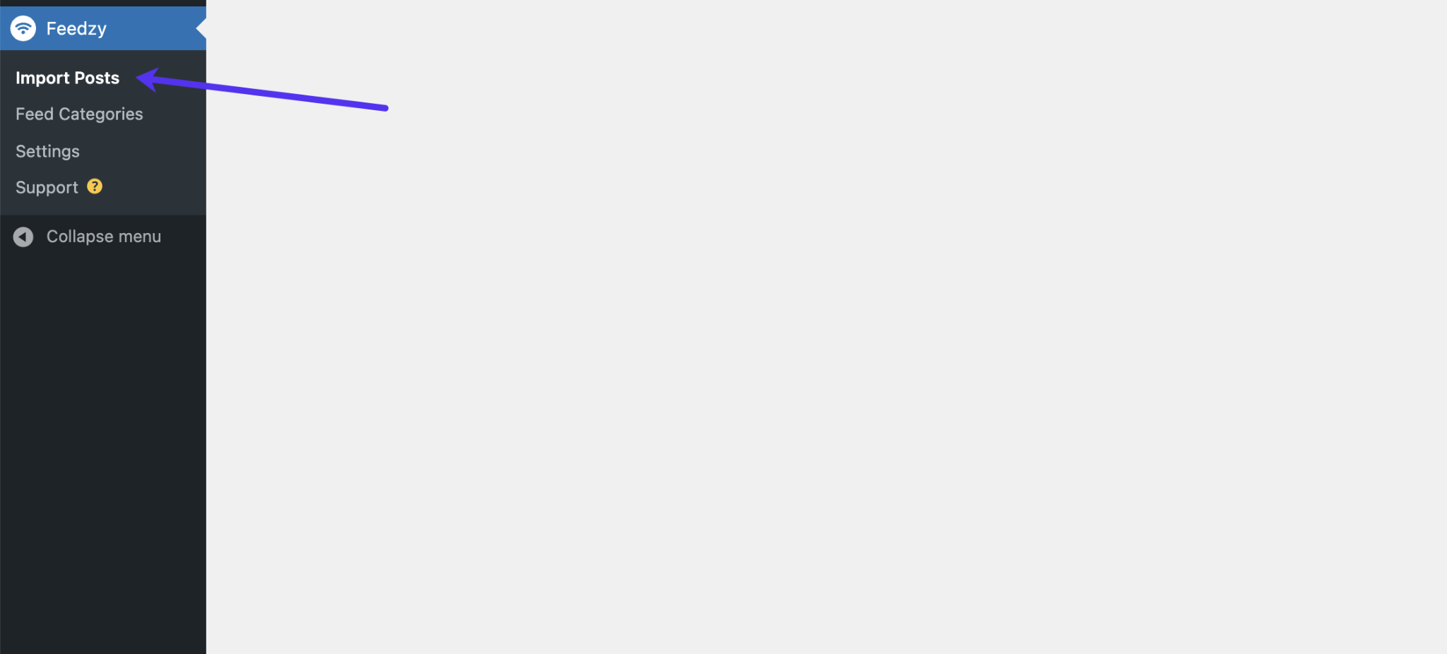 Finden Sie die Registerkarte „Posts importieren“ im Feedzy-Plugin