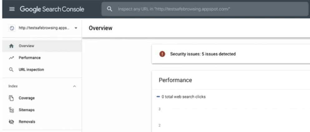 Google Search Console แสดง 5 ปัญหาด้านความปลอดภัยที่ตรวจพบ