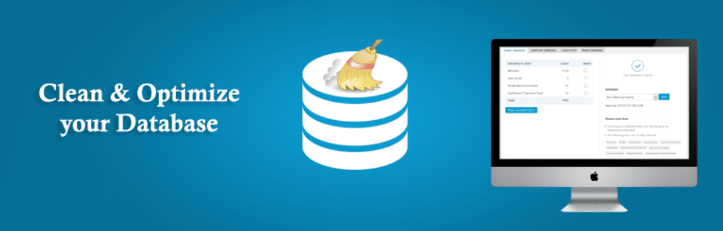 Das Advanced Database Cleaner WordPress-Plugin-Logo mit dem Text „Clean & Optimize your Database“.