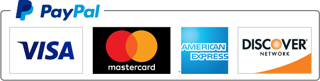 PayPal'ın Visa, MasterCard, American Express ve Discover logolarını gösteren kabul edilen ödeme güven rozeti.