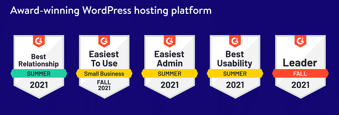 Platform kategorisi barındırma için G2 Crowd'dan Kinsta rozetleri.