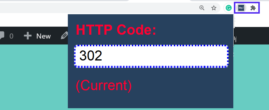 Bir Chrome tarayıcı uzantısı kullanılarak görüntülenen, geçerli URL'nin HTTP durum kodunu gösteren ekran görüntüsü.