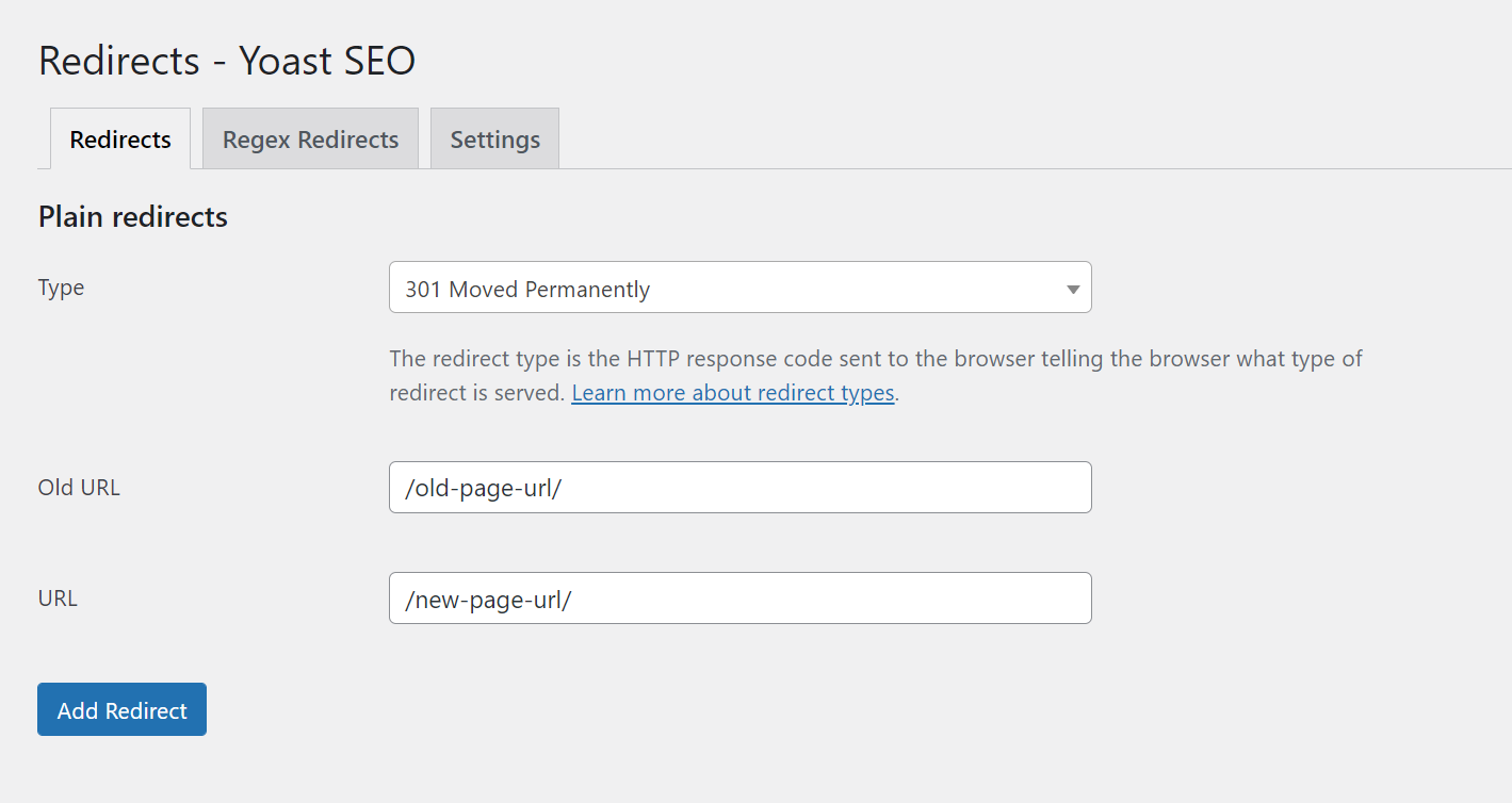 Yoast SEO Premium eklentisi yönlendirme ayarları sayfası.