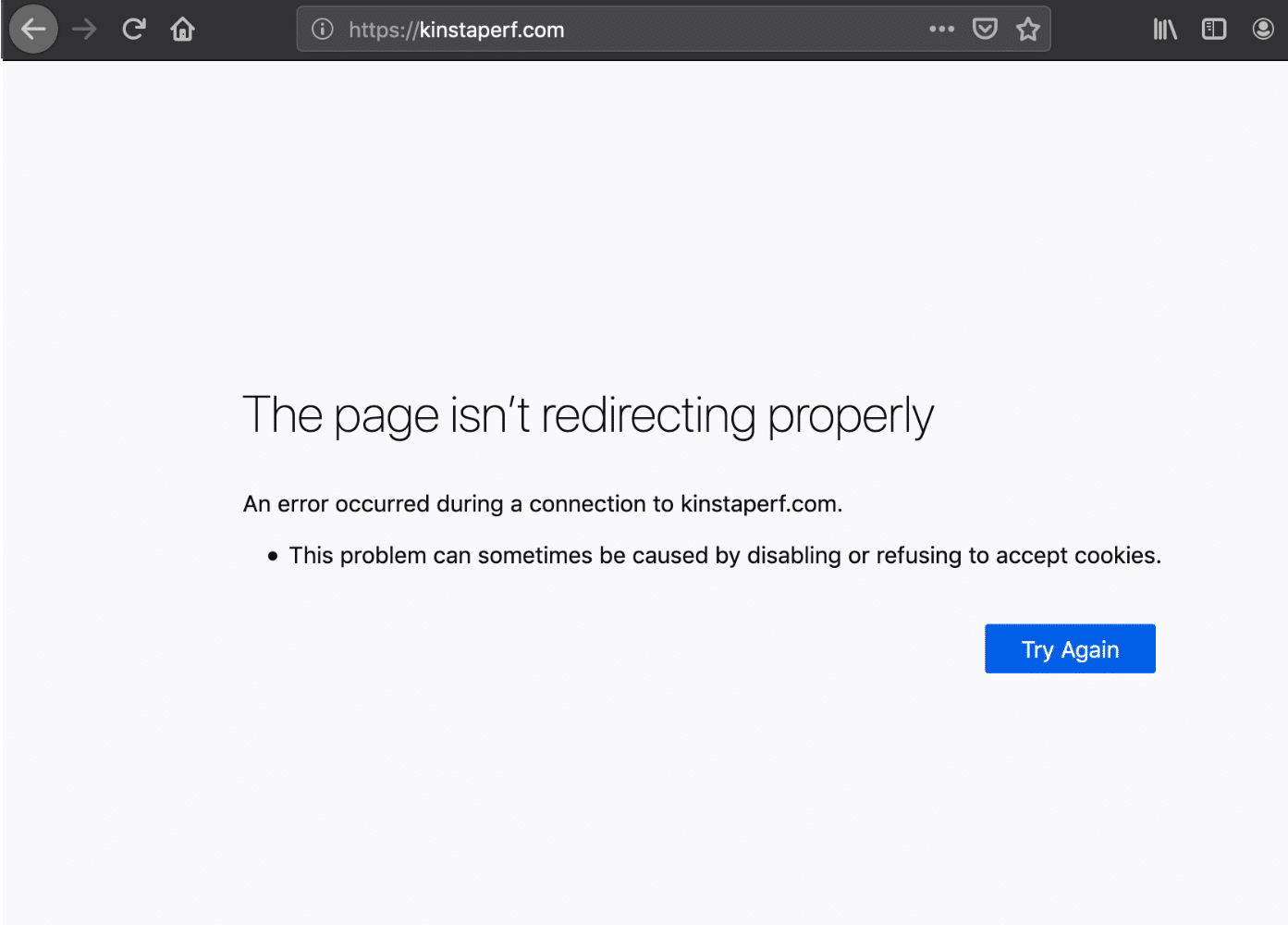 Metin içeren Firefox ERR_TOO_MANY_REDIRECTS hata mesajı
