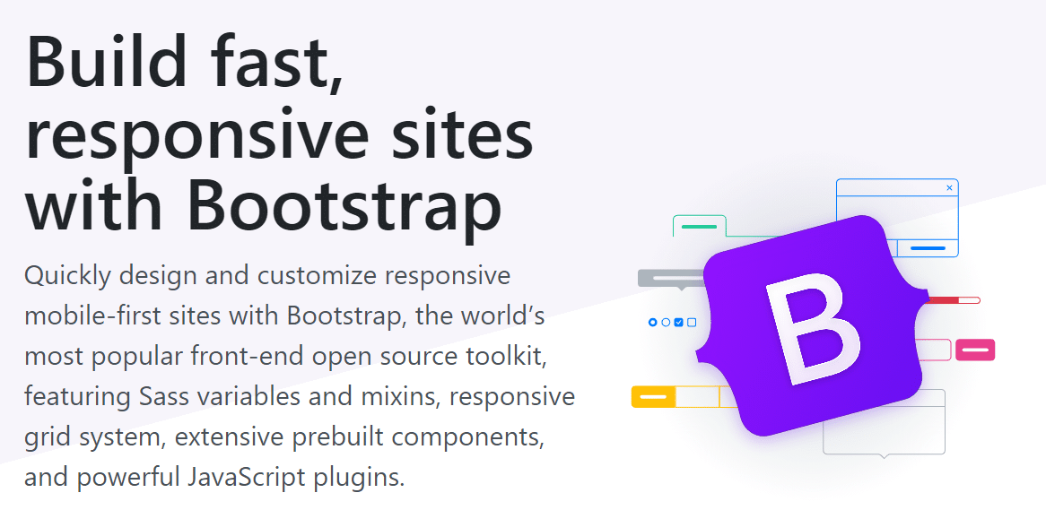 A página inicial do Bootstrap com o título "Crie sites rápidos e responsivos com o Bootstrap".