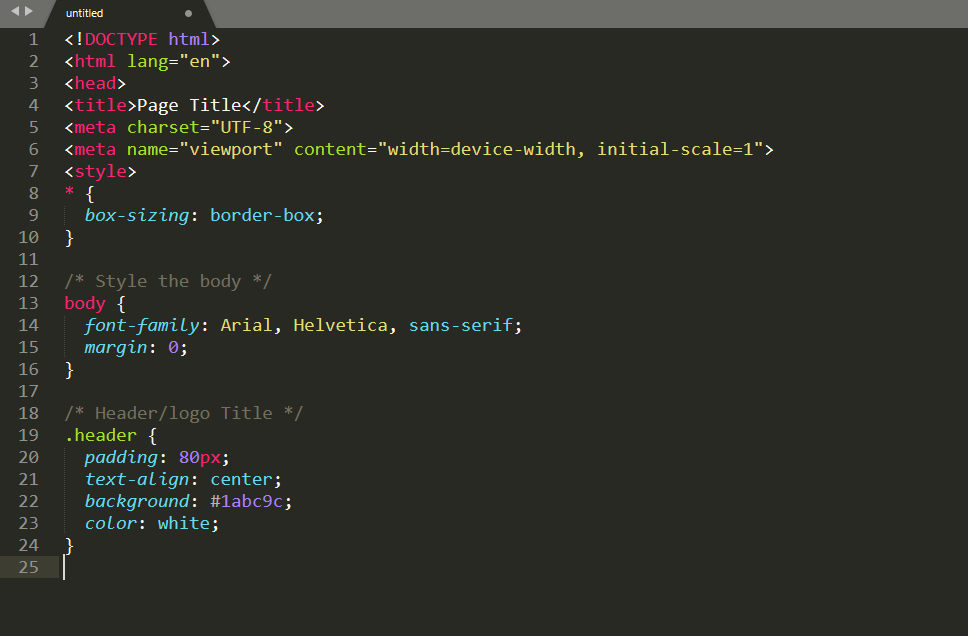 Captura de tela de um documento HTML como visto em um editor de texto.