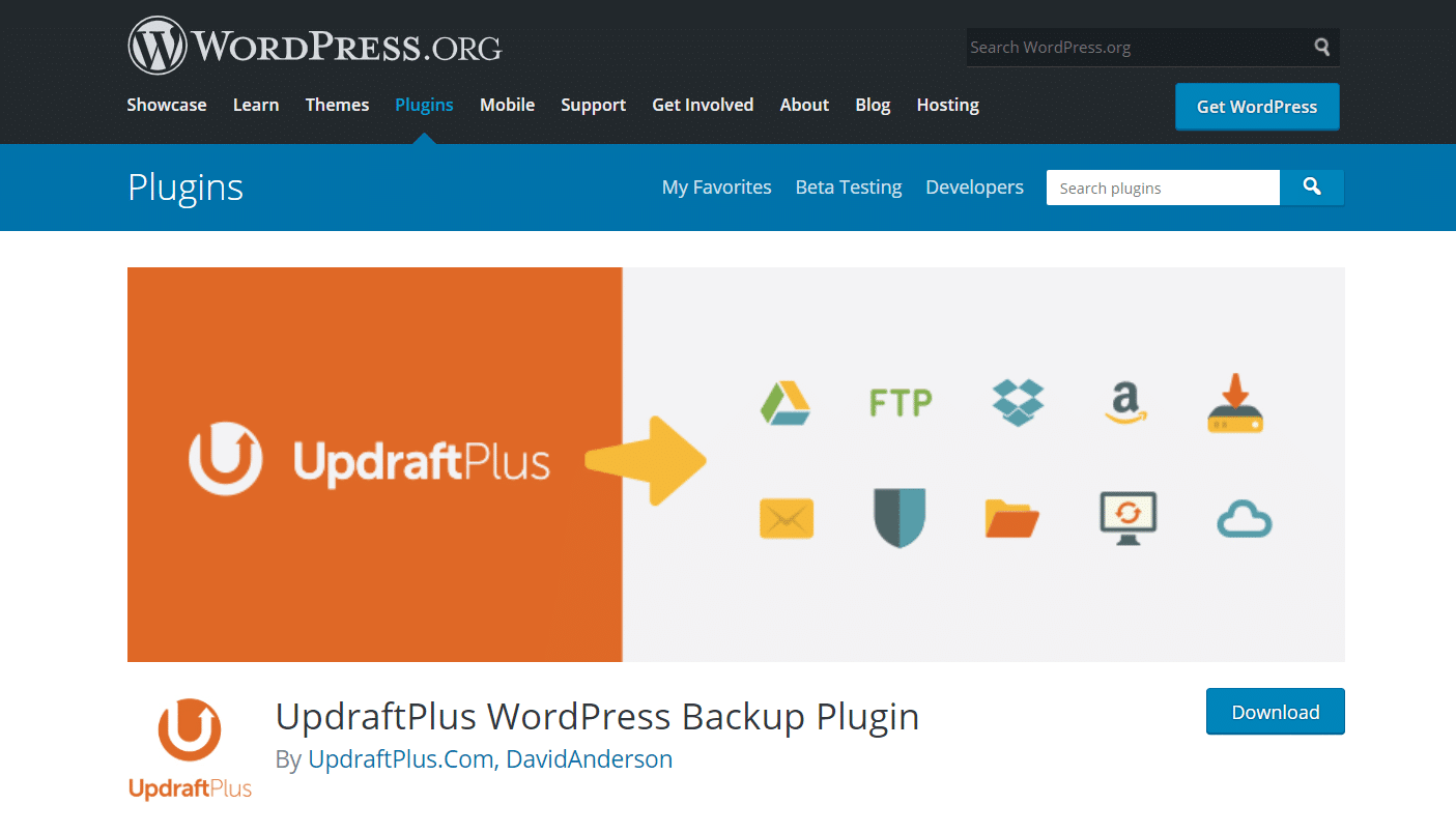 UpdraftPlus WordPress Yedekleme eklentisi ana sayfası