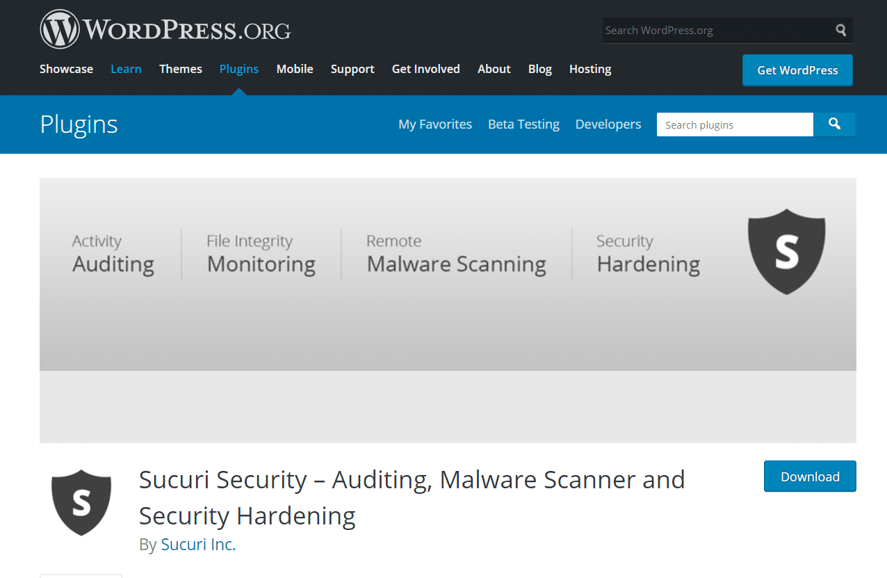 WordPress'te Sucuri güvenlik eklentisi ana sayfası