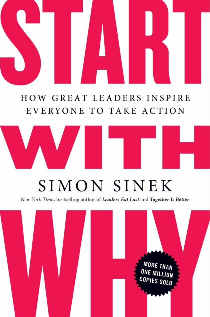 Cover des Buches Start with Why von Simon Sinek mit dem Titel in großer roter Schrift.