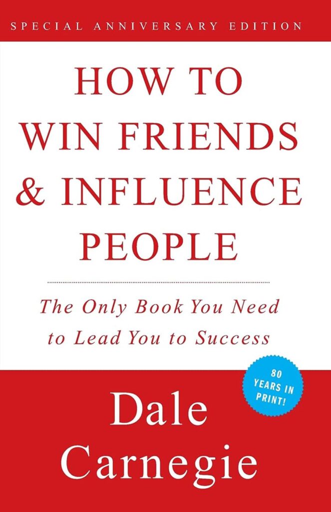 Cover des Buches How to Win Friends and Influence People von Dale Carnegie mit dem Titel in roter Schrift.