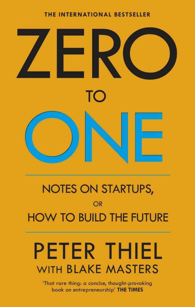 Cover des Buches Zero to One von Peter Thiel mit dem Titel in großem schwarz-blauem Text.