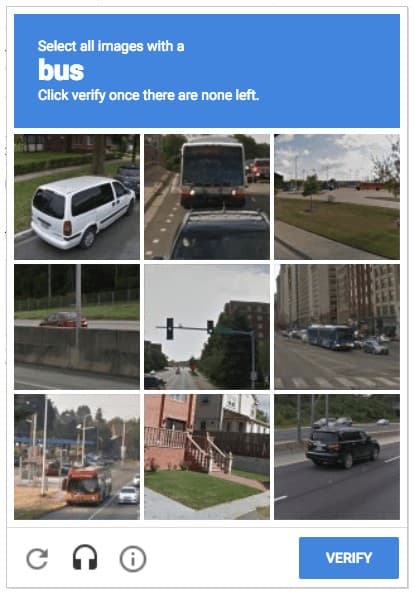 Bir CAPTCHA meydan okuması, sizden "Bir veri yolu ile tüm resimleri seçin".