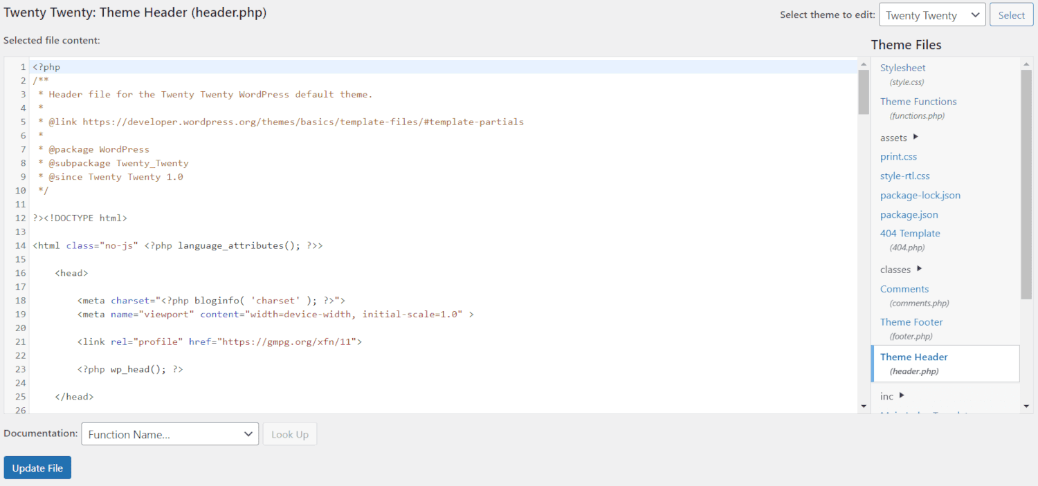 WordPress'teki header.php dosyası