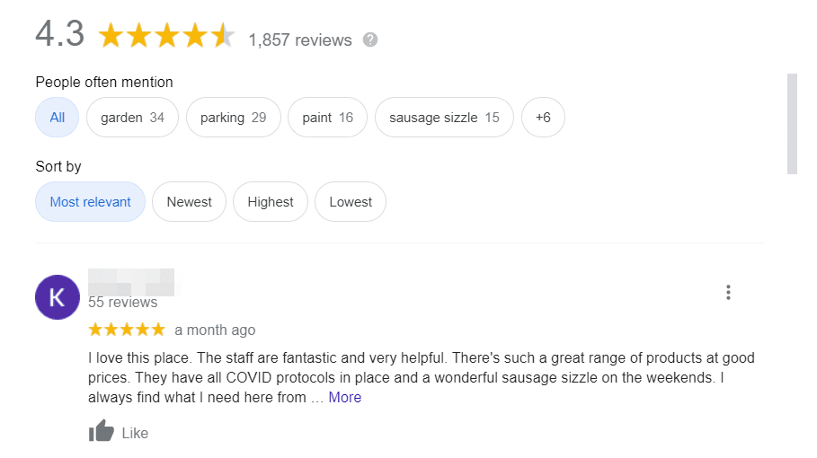 Google incelemelerinden bir ekran görüntüsü