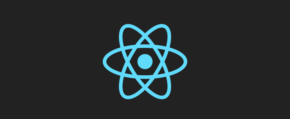 Siyah bir arka plan üzerinde elektrik mavisi bir atomun React resmi logosu.