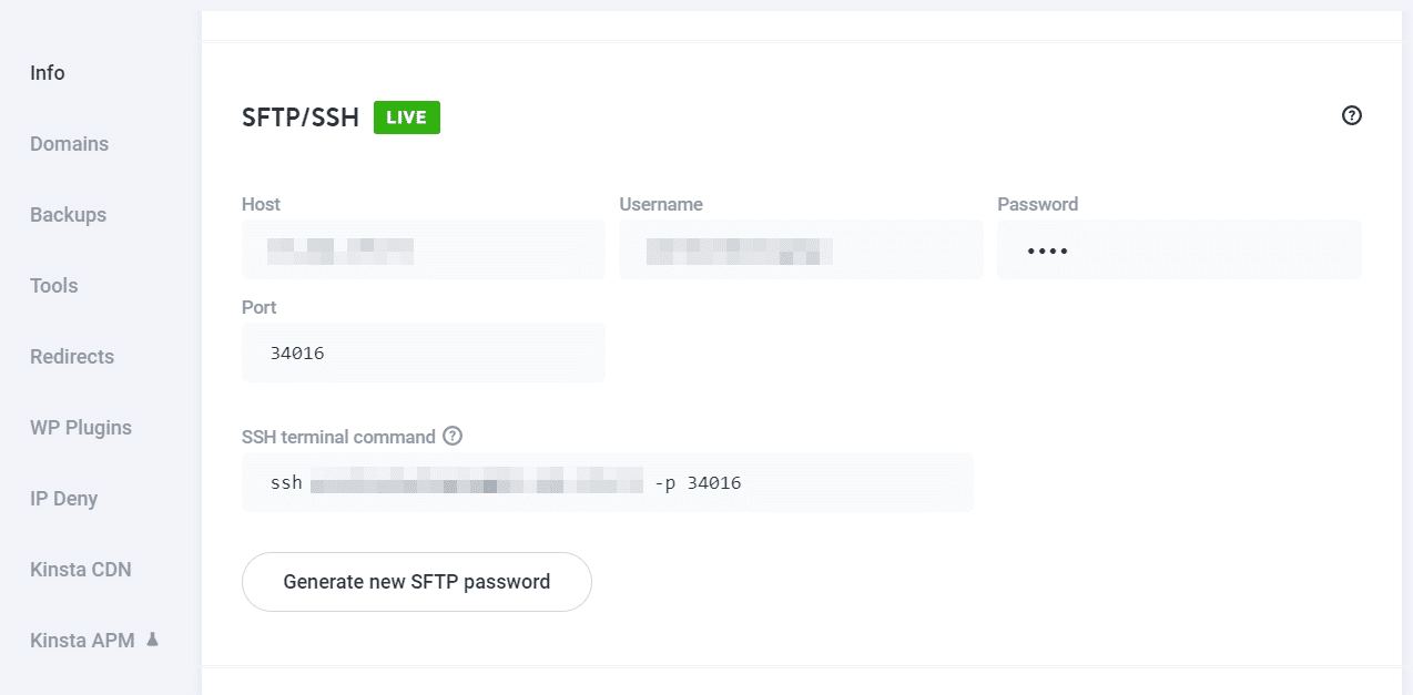 MyKinsta'da SFTP/SSH