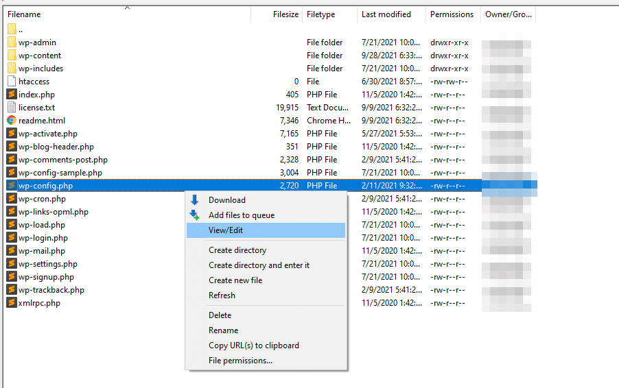 Kök klasörde wp.config dosyasını bulun