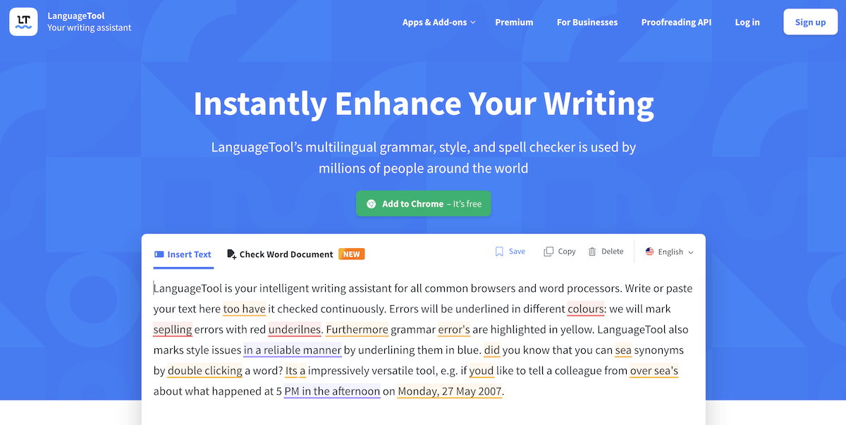 LanguageTool ana sayfası