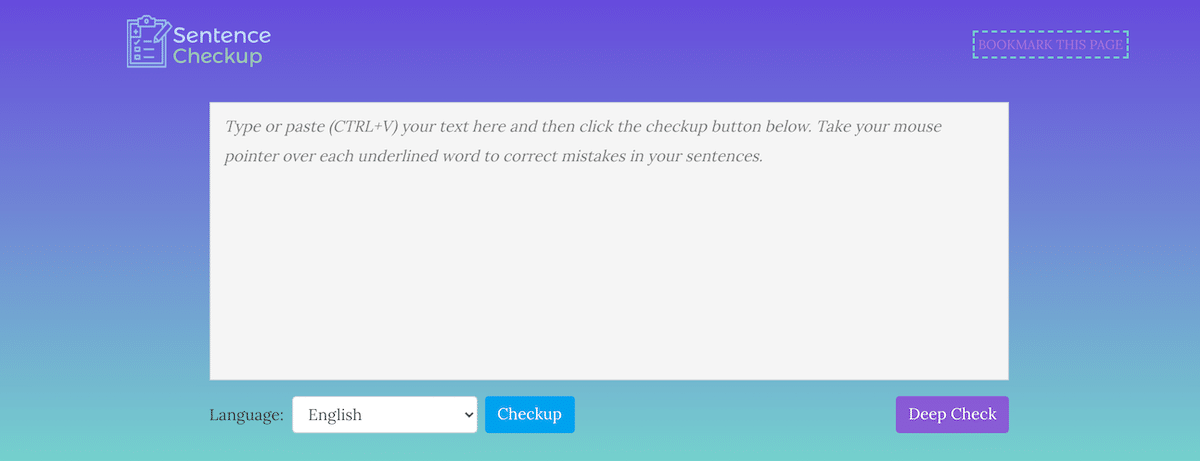 SentenceCheckup ana sayfası