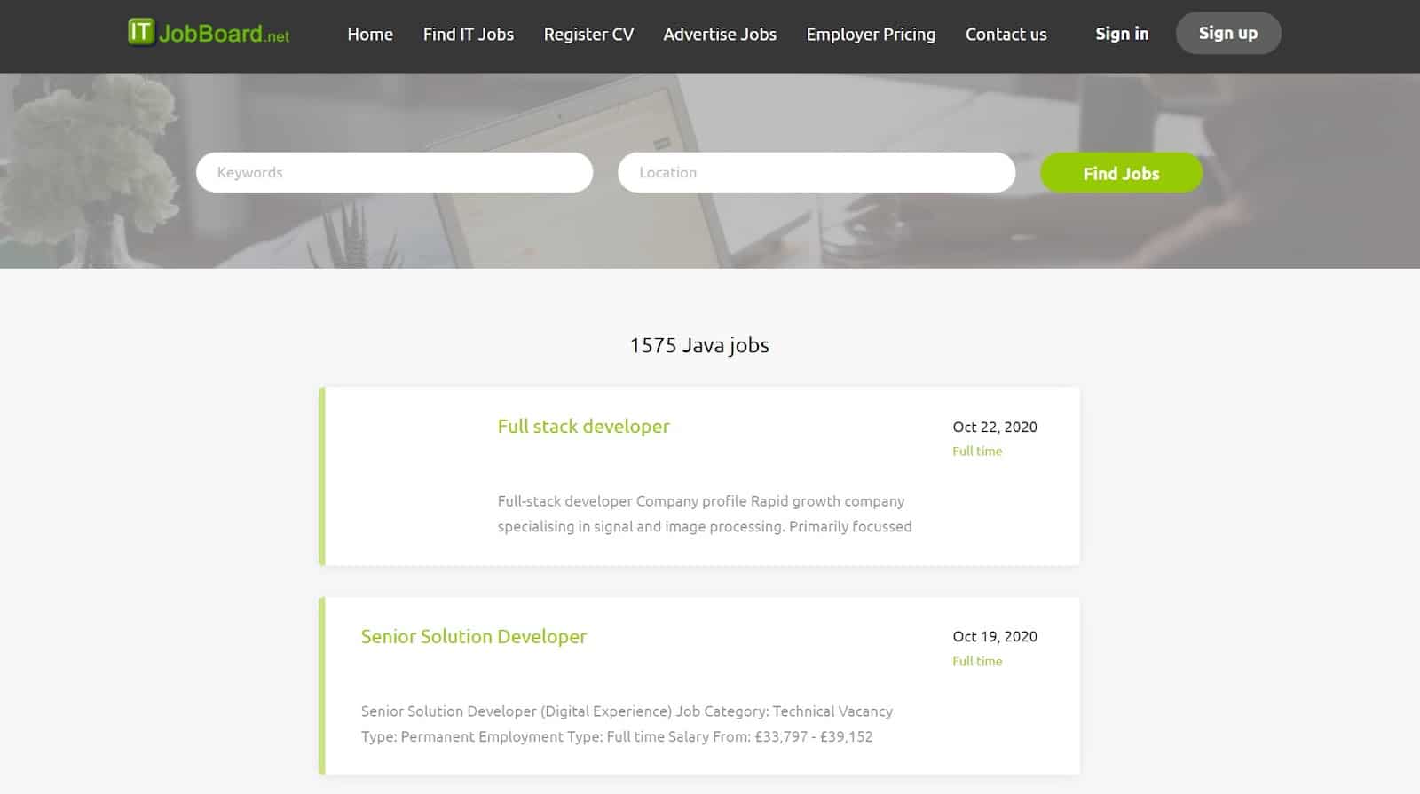 JobBoard web sitesinin ekran görüntüsü