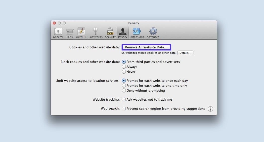 Löschen des Browser-Cache in Safari.