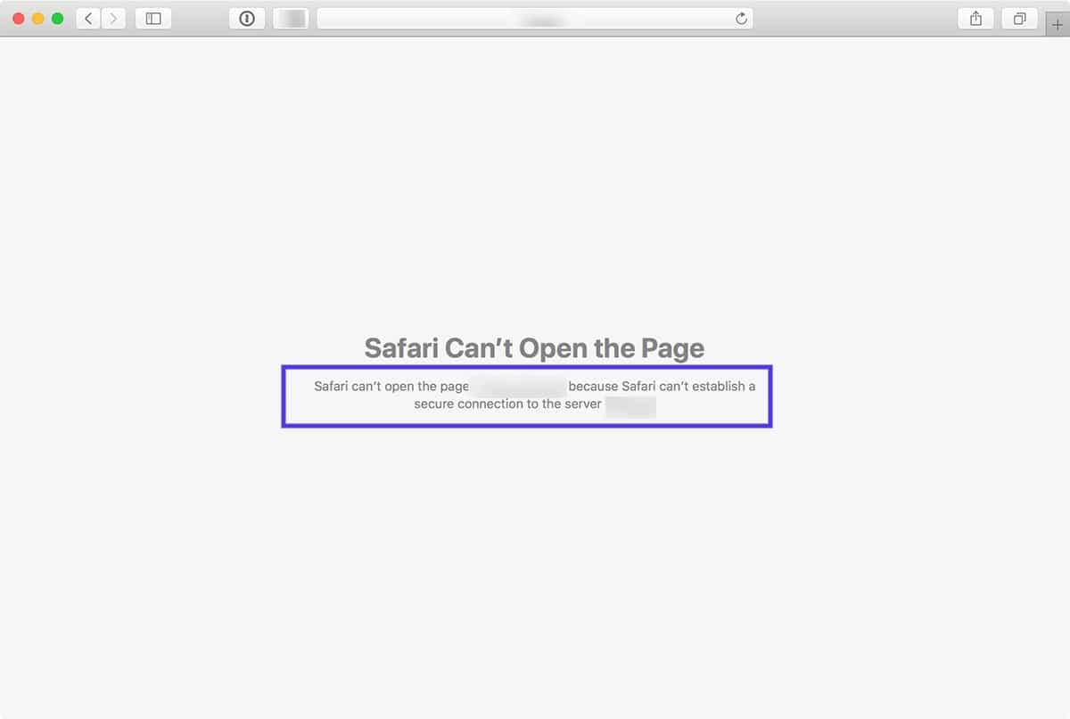 Ein Screenshot des Fehlers „Safari kann keine sichere Verbindung zum Server herstellen“.