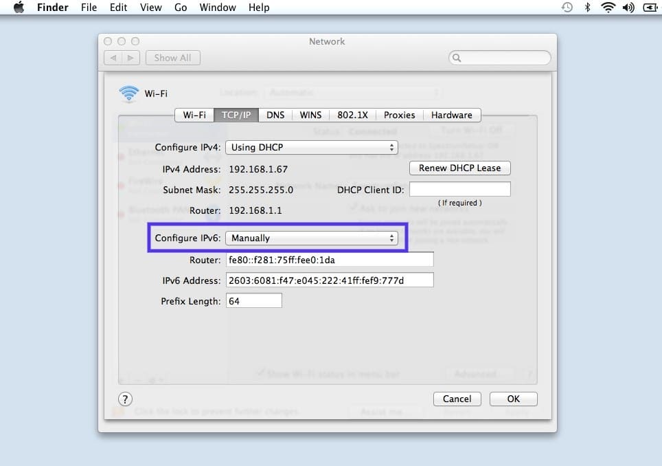 Konfigurieren Sie IPv6 und wählen Sie Manuell aus