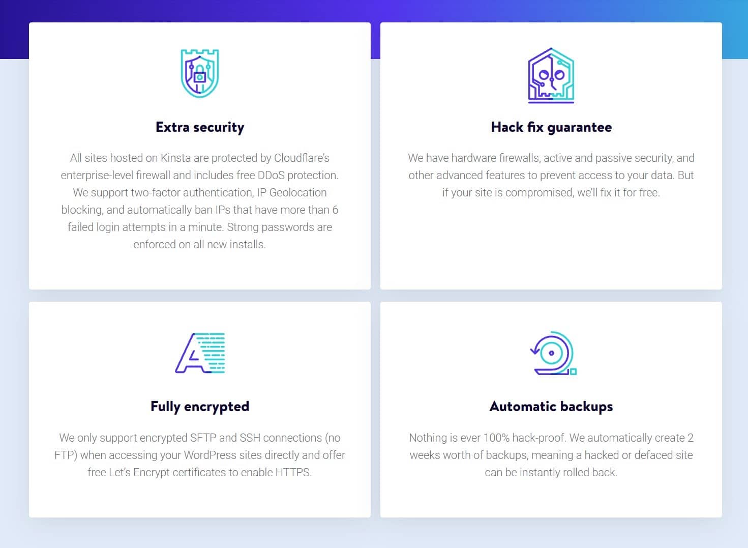 Kinsta'nın güvenli WordPress barındırma garantisi