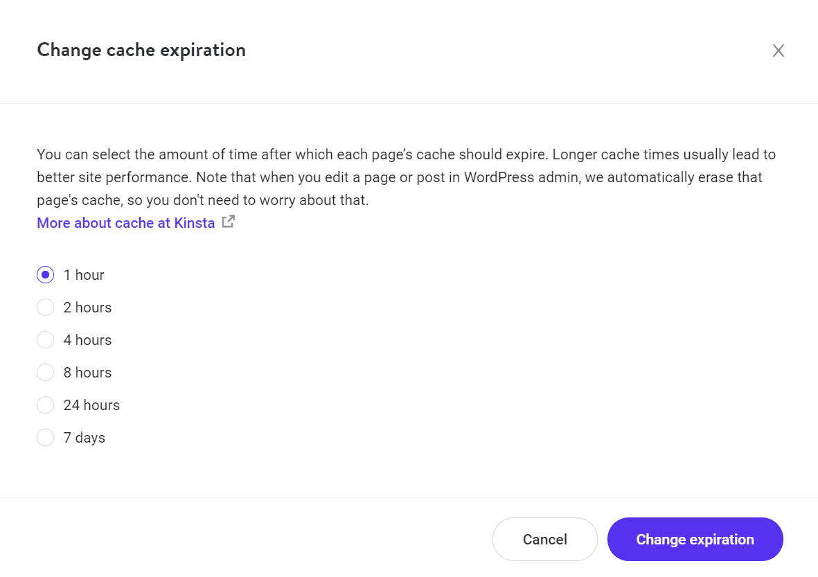 MyKinsta'da önbellek son kullanma tarihini değiştirebilirsiniz