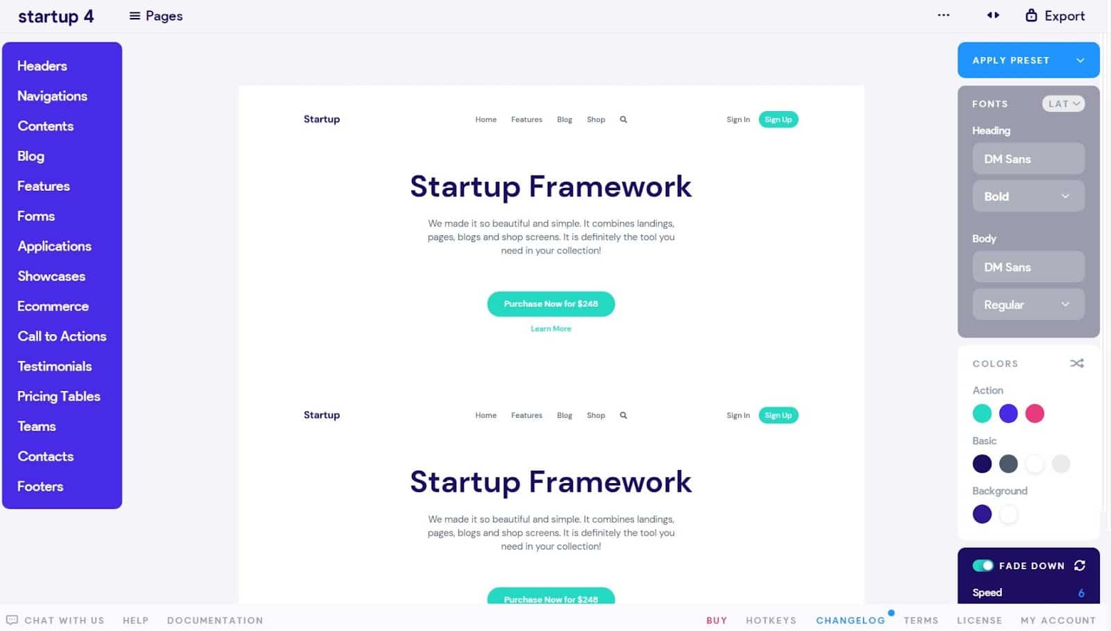 Başlangıç ​​4 web sitesi oluşturucu sayfası