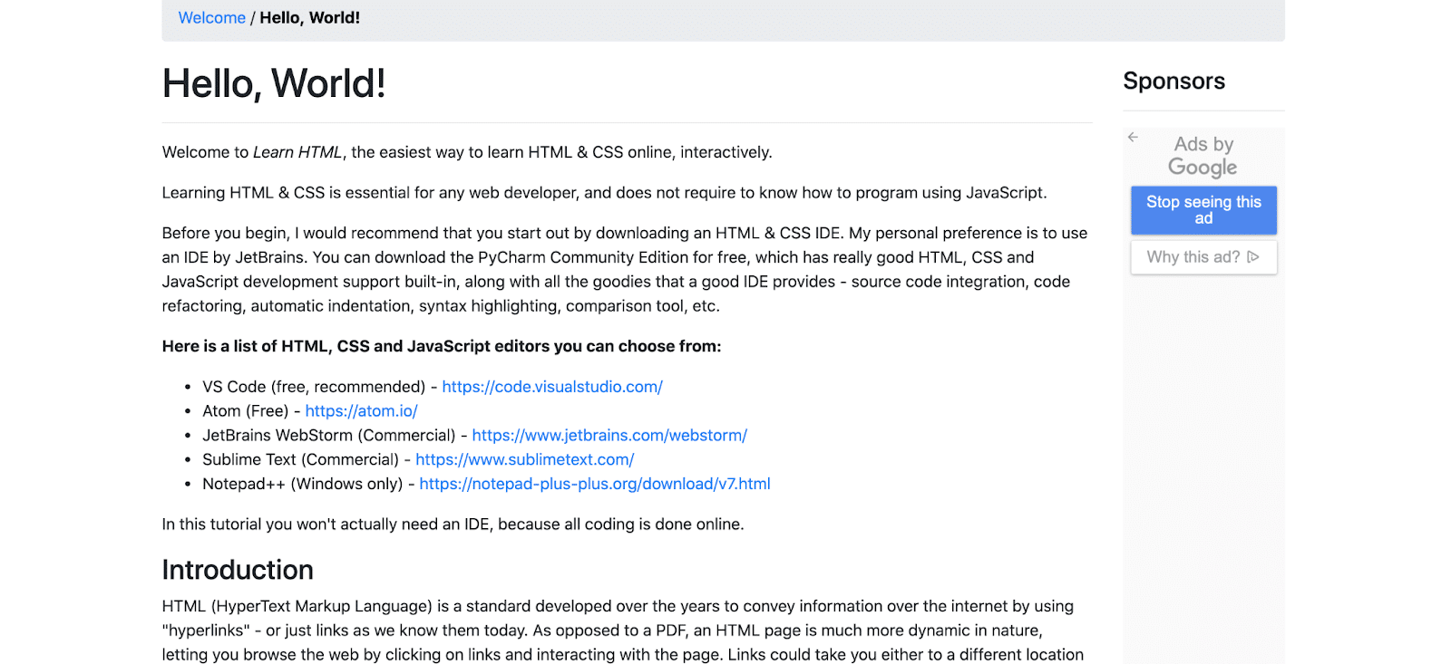 Die Learn-HTML.org-Homepage